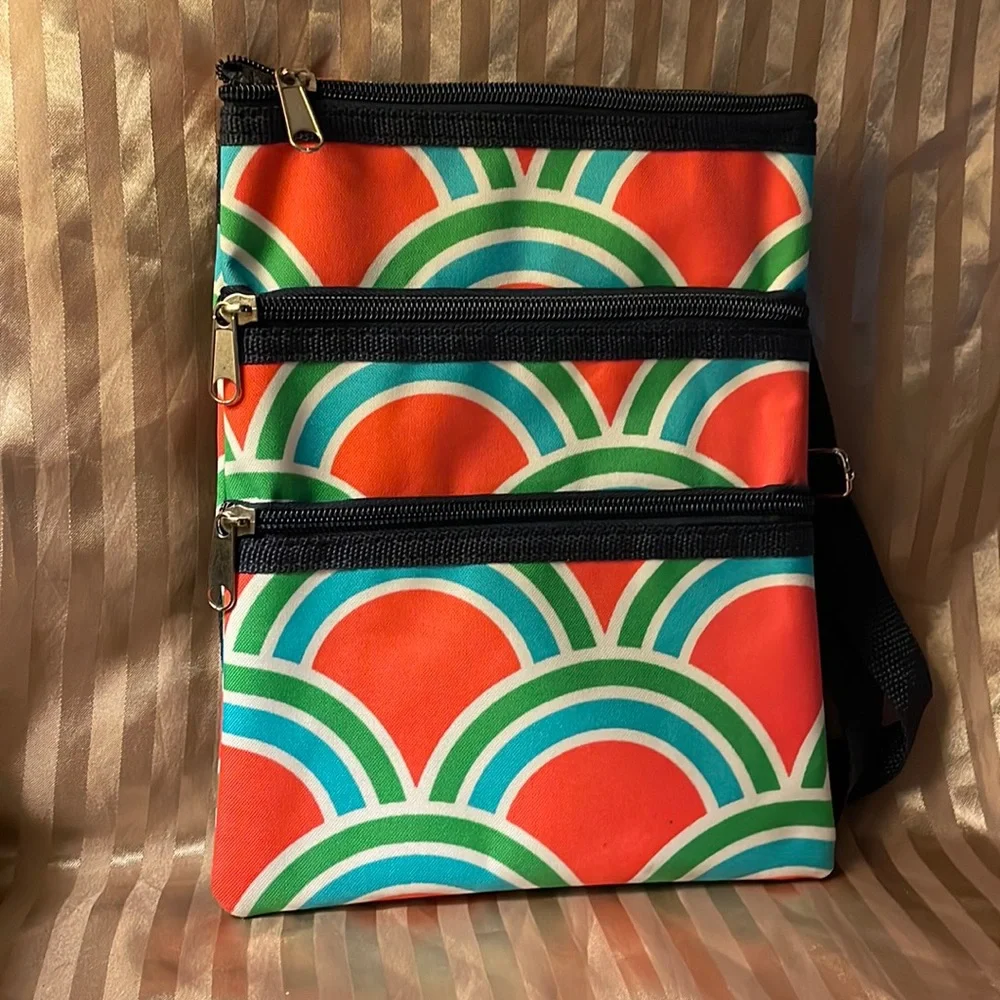 Girls small zipper bag. Adjustable strap, 3 zippered areas